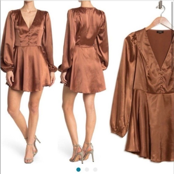 AFRM Dresses & Skirts - AFRM Madine Long Sleeve Satin Fit and Flare Dress M